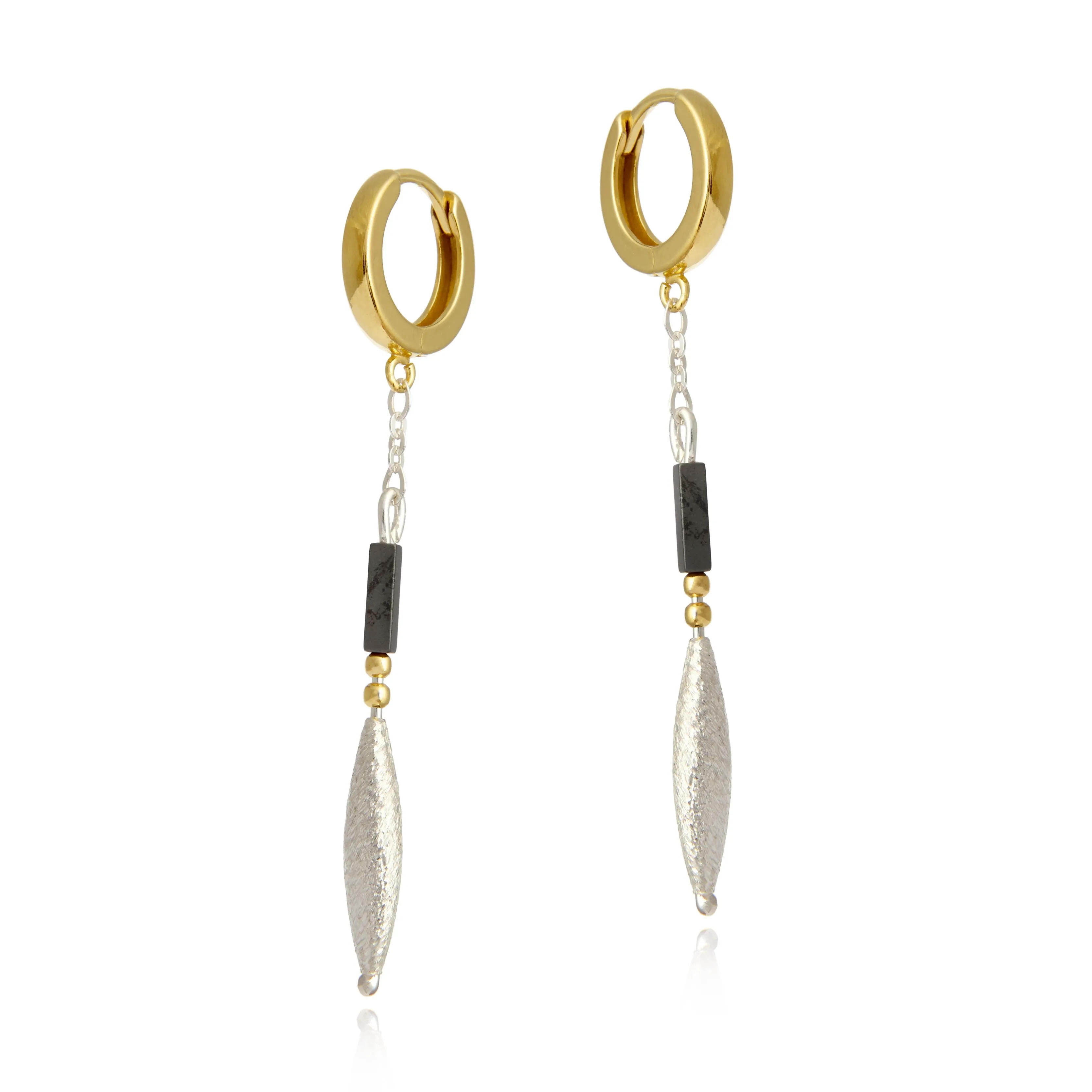 Piękne kolczyki srebrne pozłacane i   satynowane z hematytem