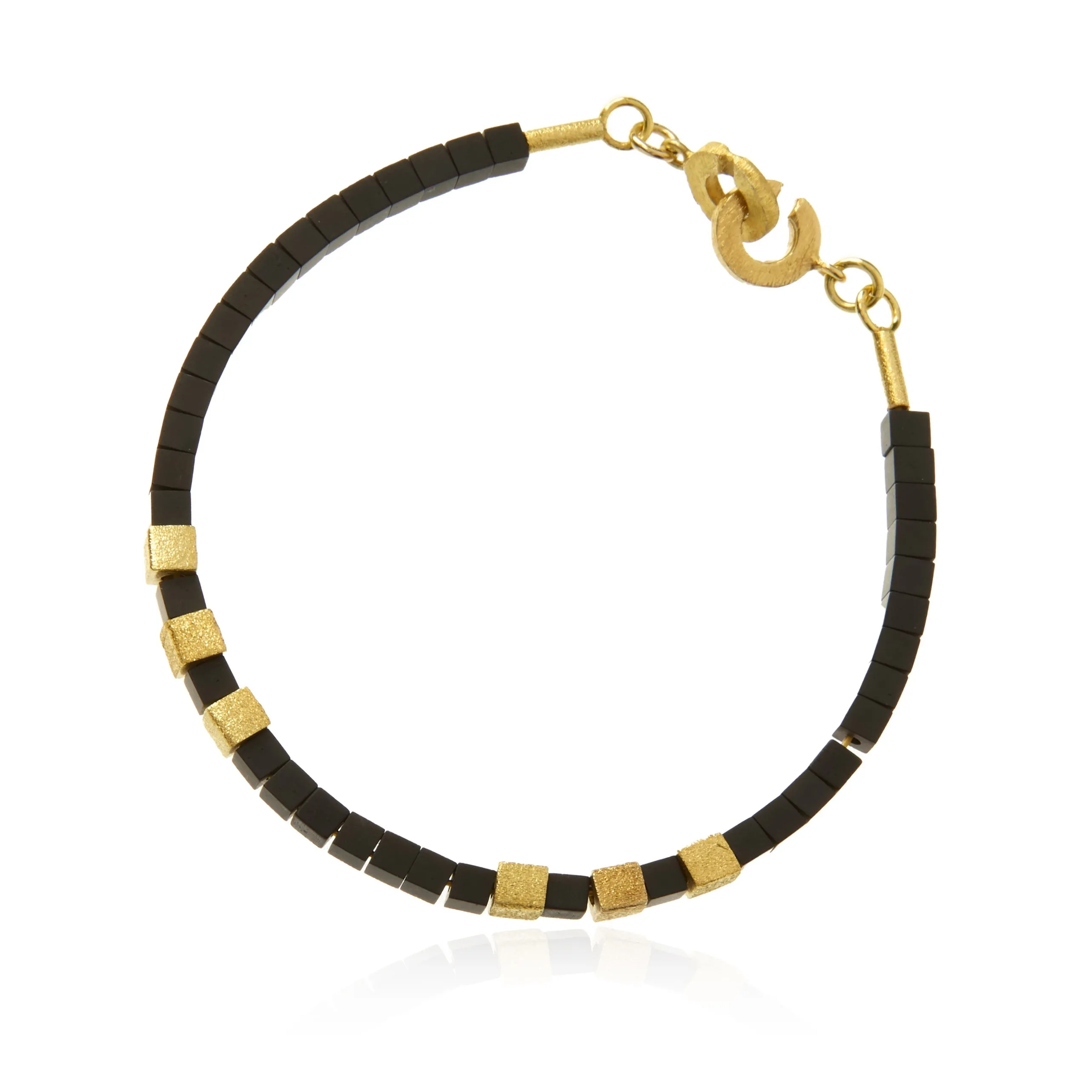 Bransoletka srebrna pozłacana kosteczki z hematytem