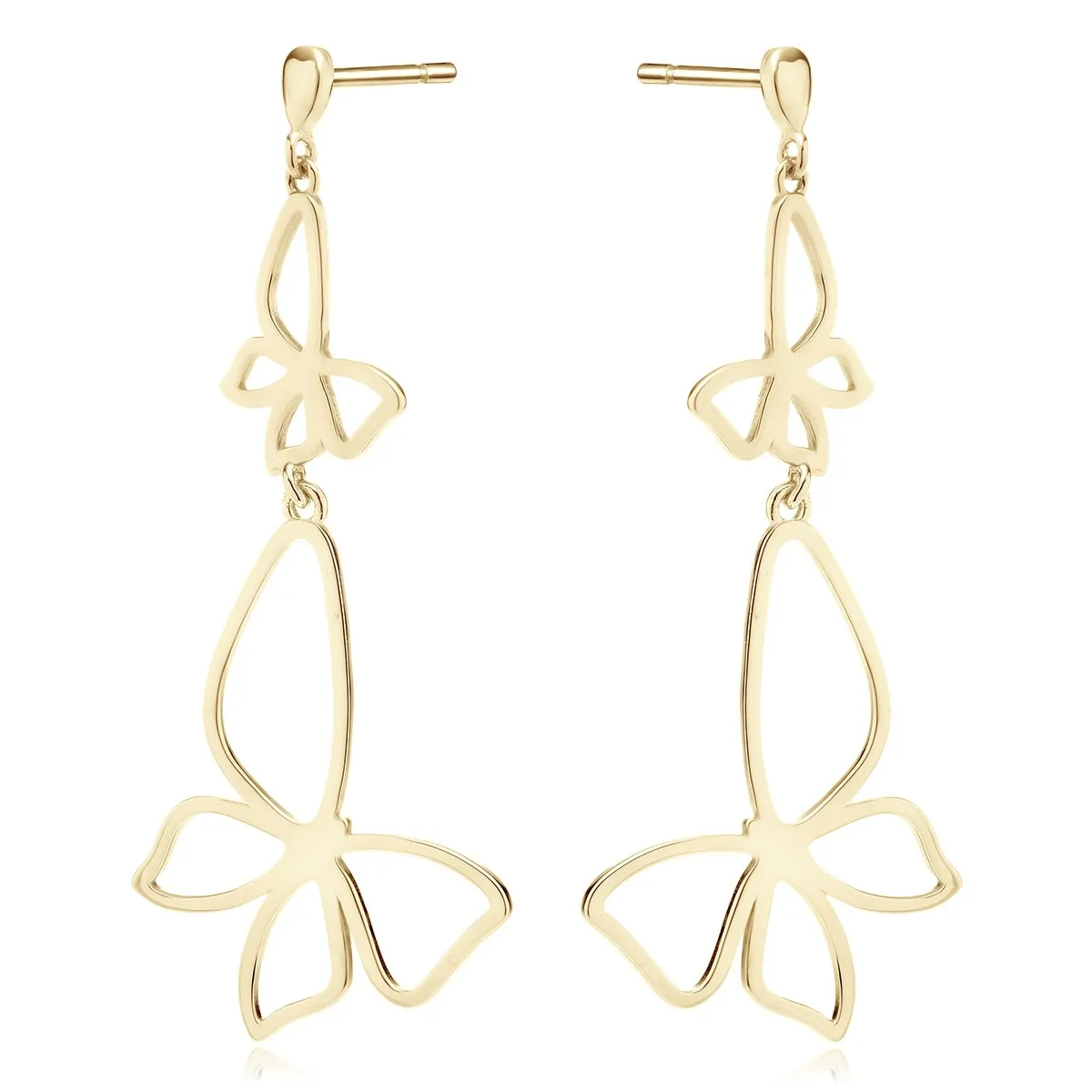 Kolczyki srebrne pozłacane długie motyle