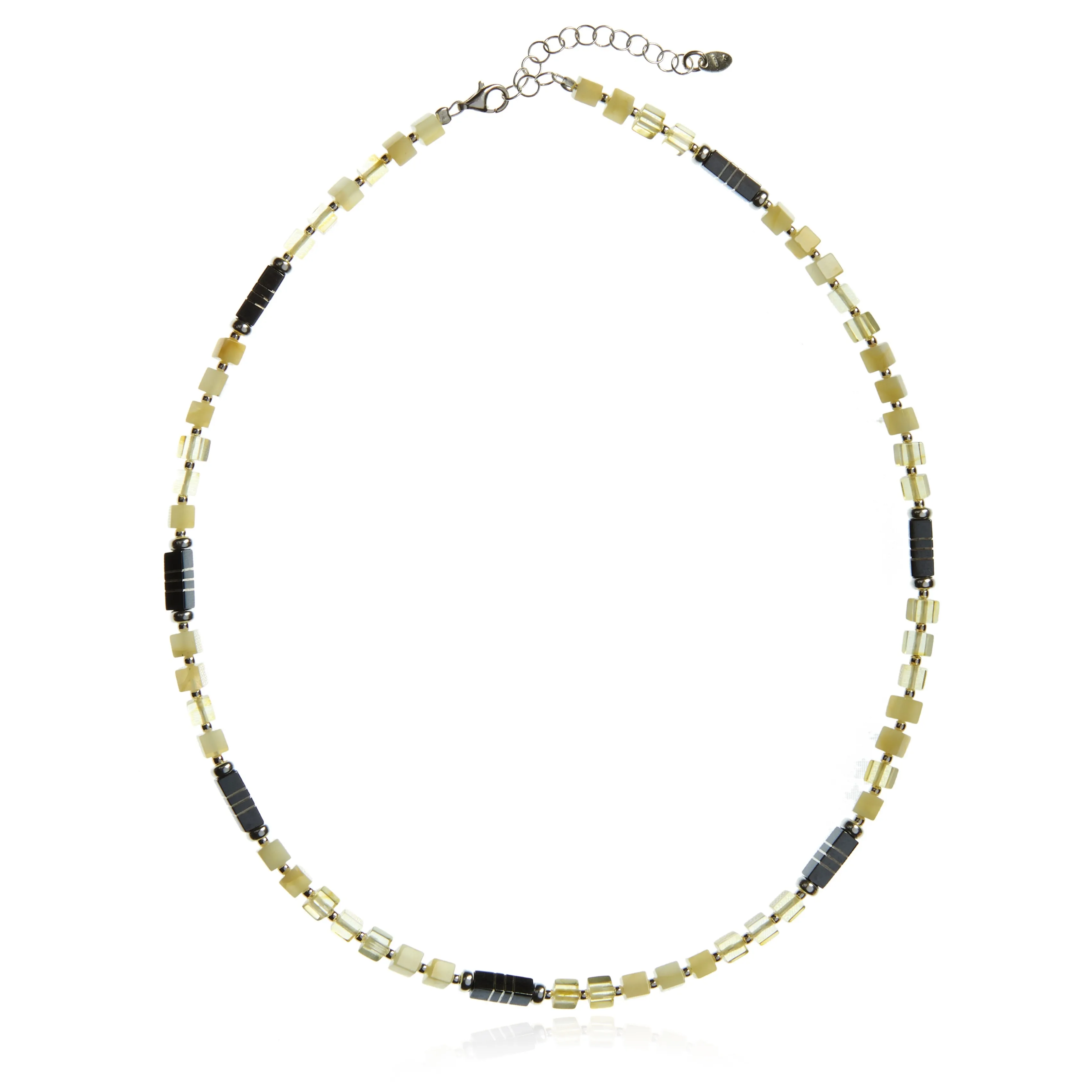 Naszyjnik srebrny oksydowany z cytrynowym i mlecznym bursztynem