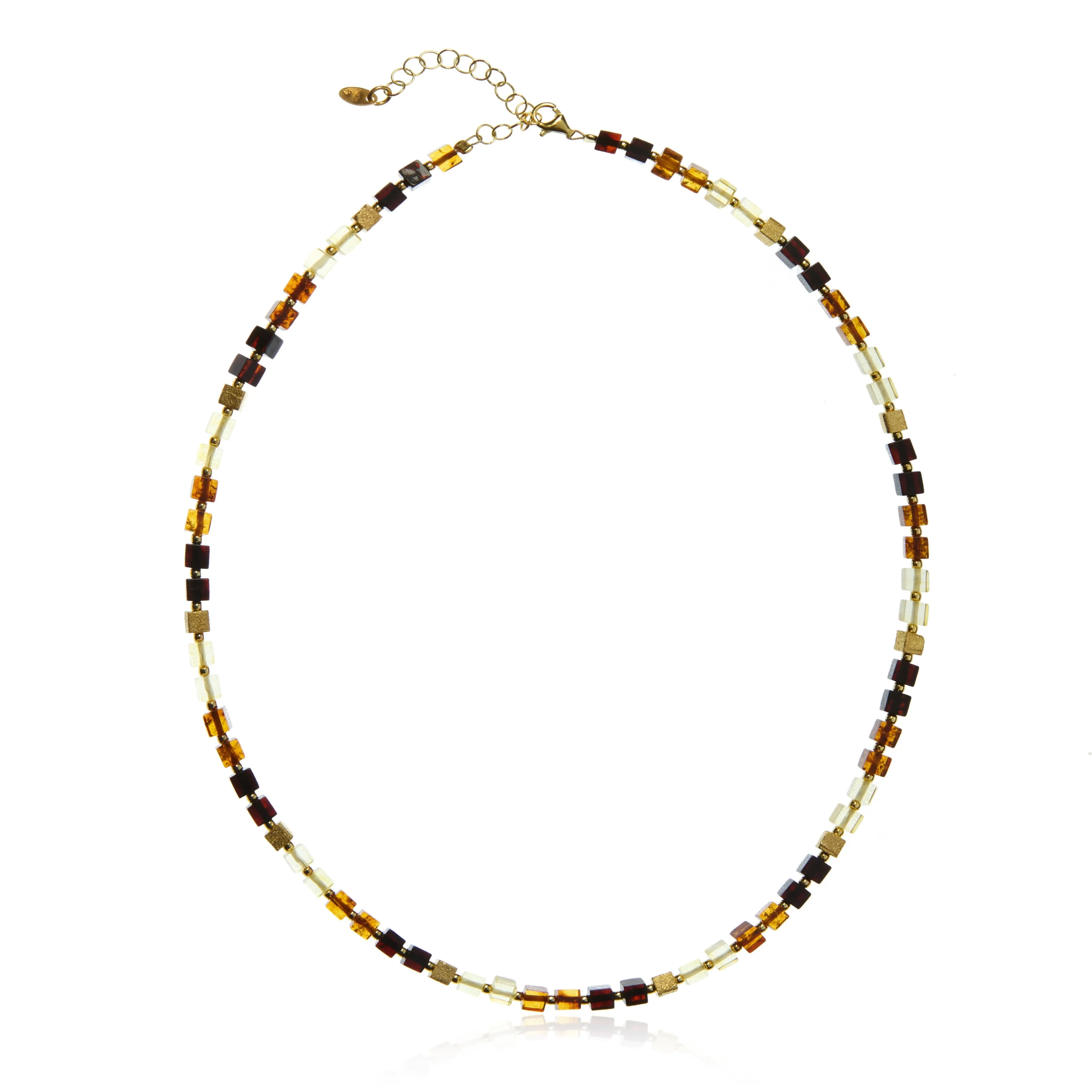 Naszyjnik srebrny pozłacany kostka z bursztynem