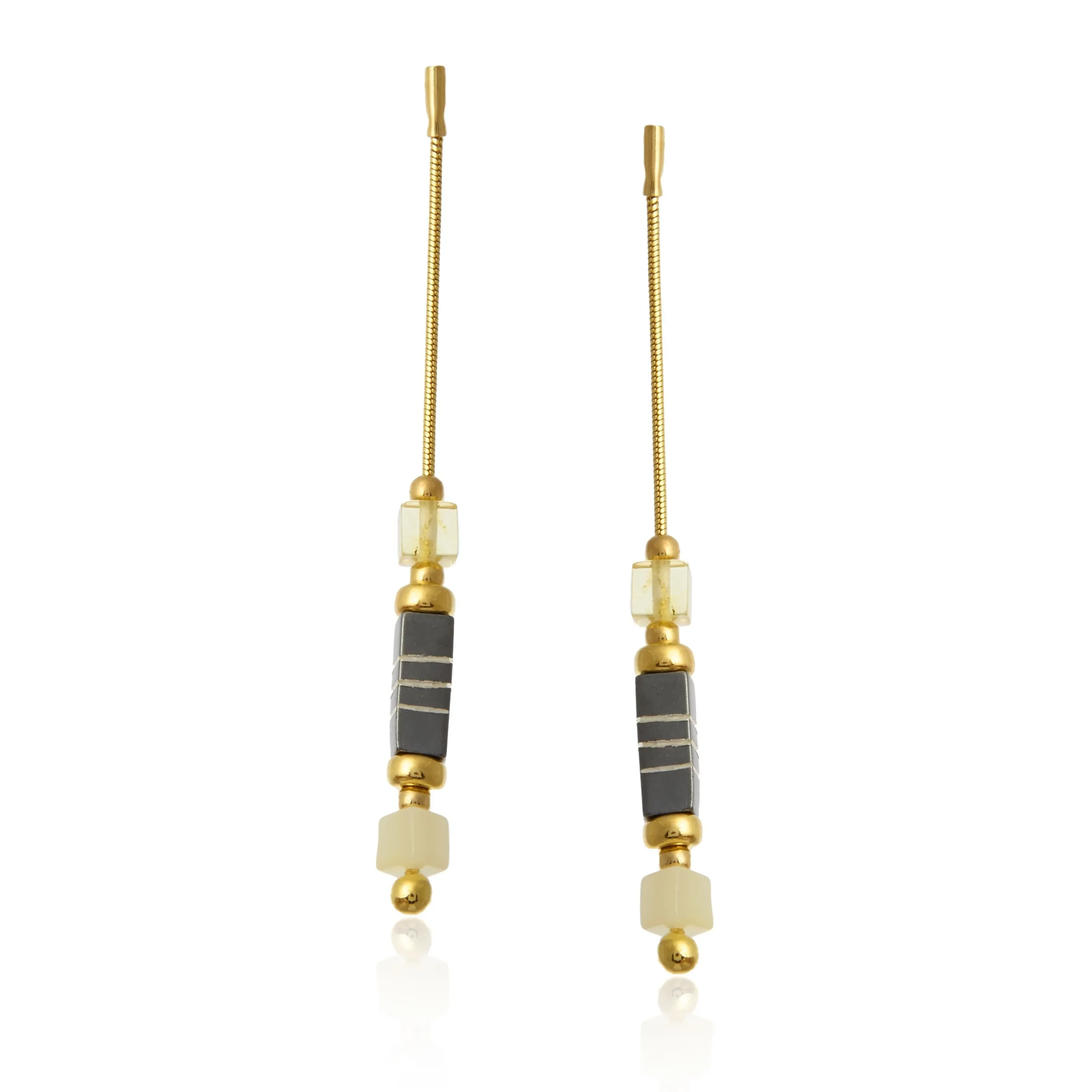 Kolczyki z oksydowanym i pozłacanym srebrem cytrynowym i mlecznym bursztynem