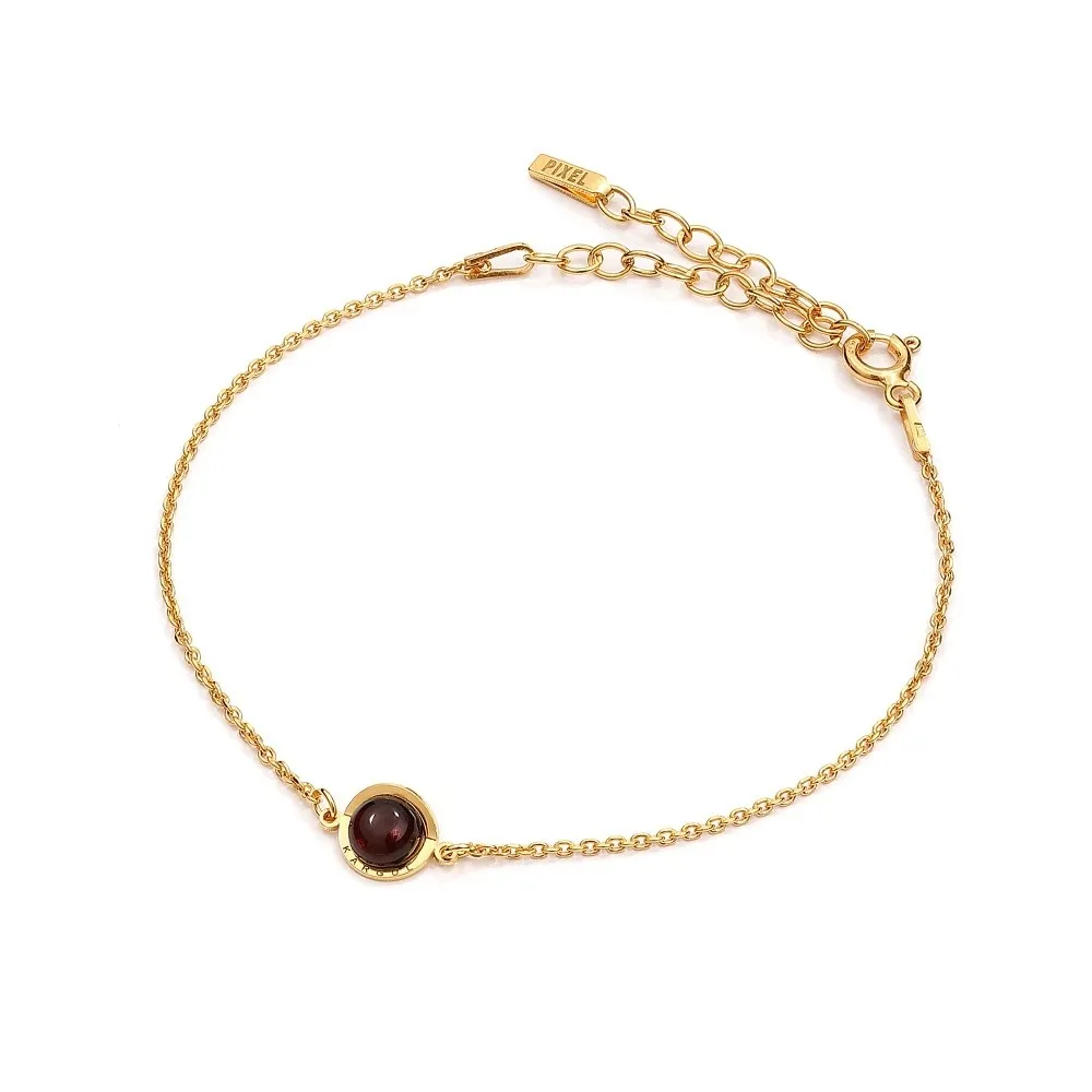 Bransoletka  srebrna pozłacanana z koniakowym  bursztynem pixel