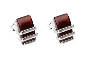 Kolczyki srebrne z wiśniowym  bursztynem