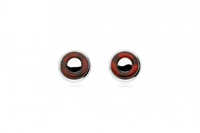 Kolczyki srebrne kółeczka z wiśniowym bursztynem