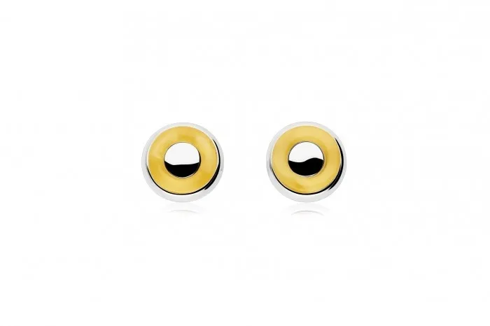 Kolczyki srebrne kółeczka z żółtym  bursztynem