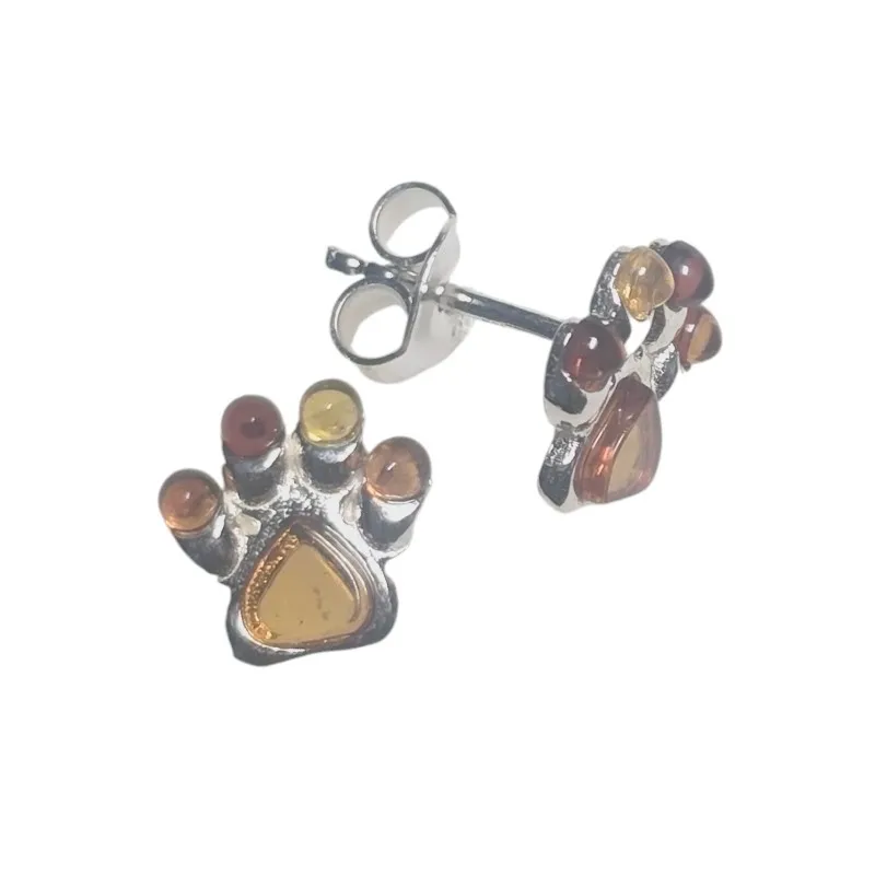 Kolczyki srebrne  z bursztynem łapki - mini