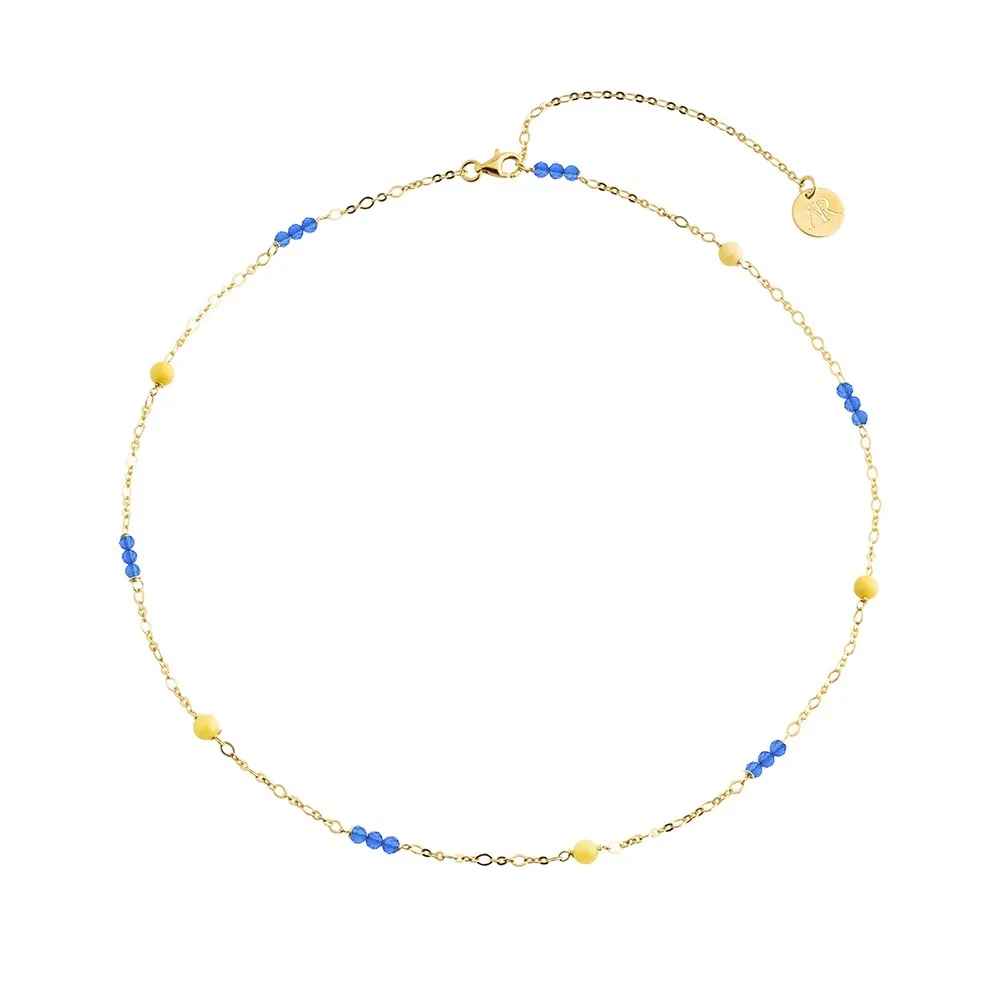 Naszyjnik srebrny pozłacany 45 cm z mlecznym bursztynem i niebieskim agatem