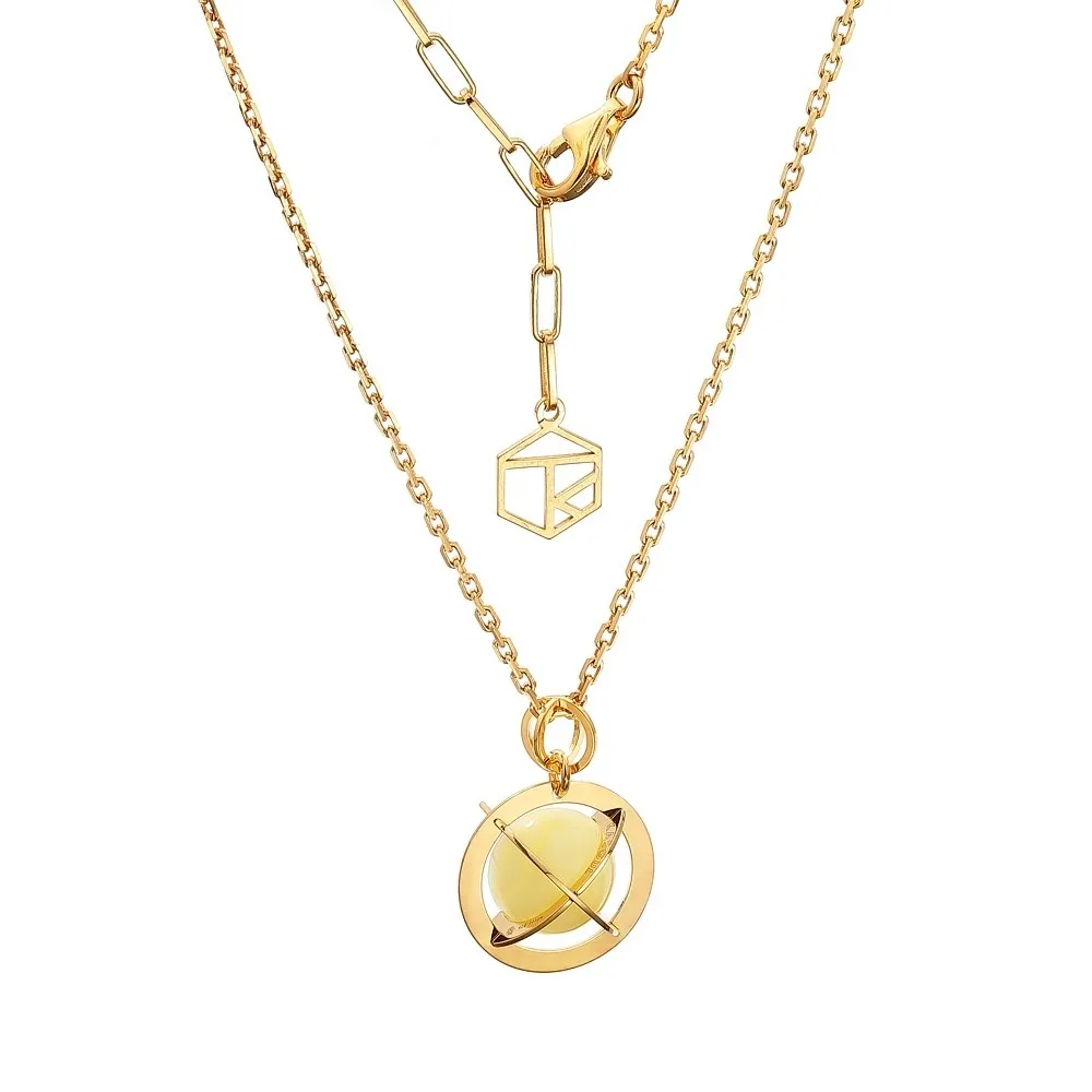 Naszyjnik srebrny pozłacany z żółtym bursztynem kopernicus