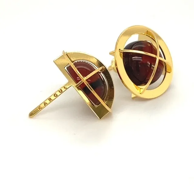 Kolczyki srebrne pozłacane kopernicus z wiśniowym  bursztynem
