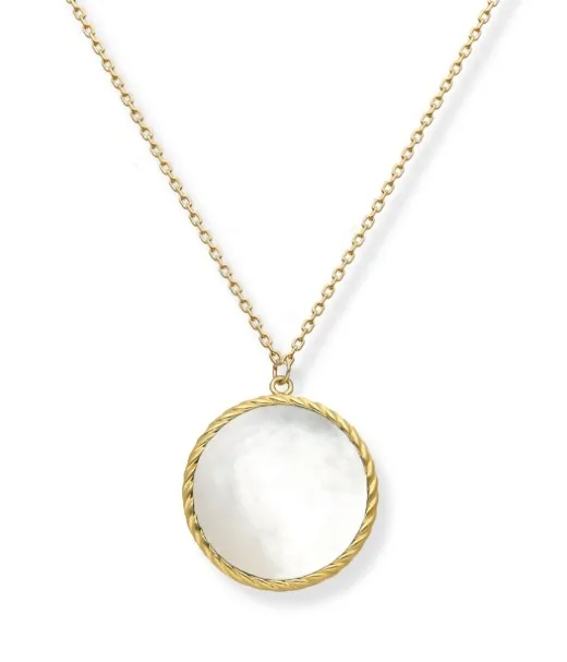 Naszyjnik srebrny pozłacany z  białą masą perłową