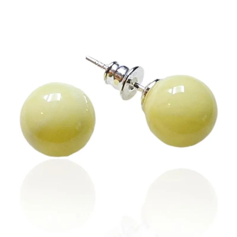 Kolczyki srebrne kulki z żółtym bursztynem