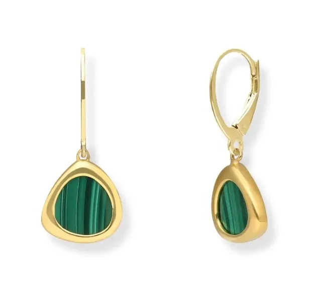 Kolczyki srebrne pozłacane  z malachitem ischia