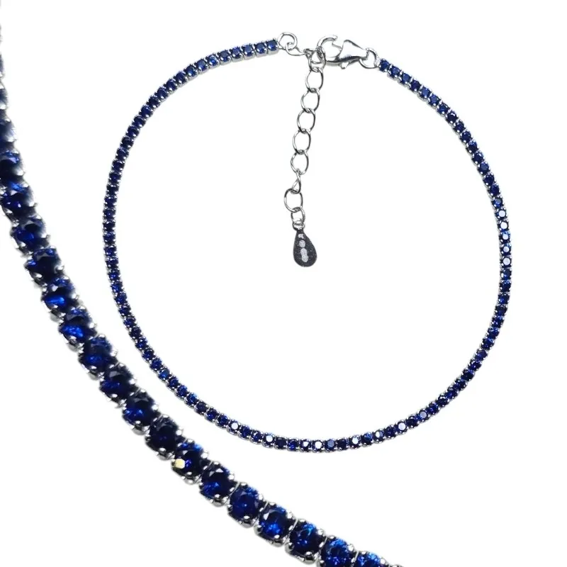 Bransoletka srebrna tenis z granatowymi cyrkoniamii