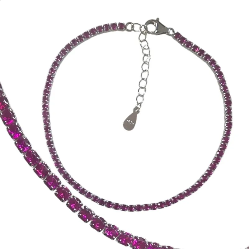 Bransoletka srebrna  tenis z amarantowymi cyrkoniamii