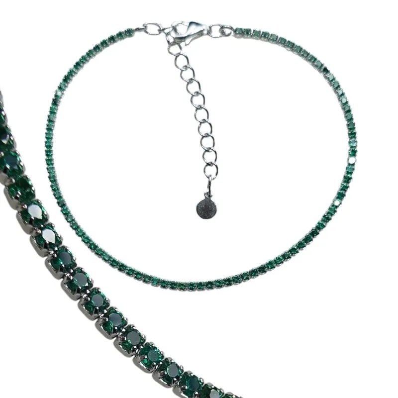 Bransoletka srebrna tenis  z zieloną cyrkonią