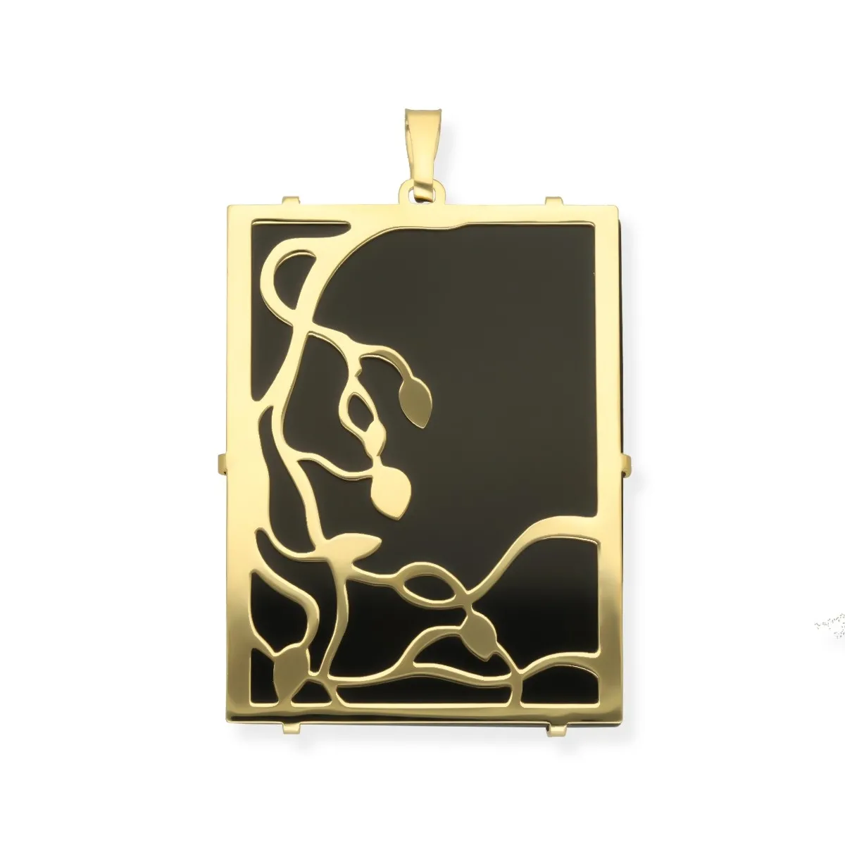 Srebrna  pozłacana zawieszka z onyksem gałązki