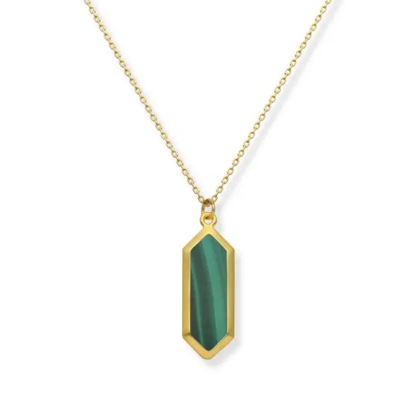 Naszyjnik srebrny pozłacany z zielonym malachitem amalfi