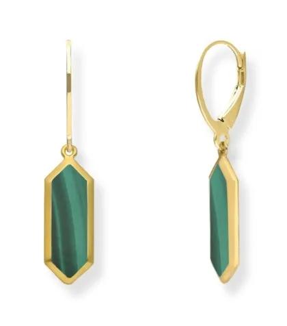 Kolczyki srebrne pozłacane z malachitem  amalfi