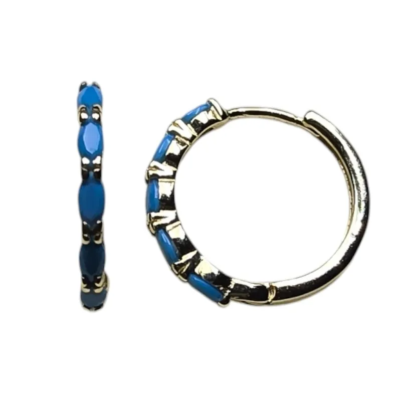 Kolczyki srebrne pozłacane kółeczka z niebieskimi turkusami