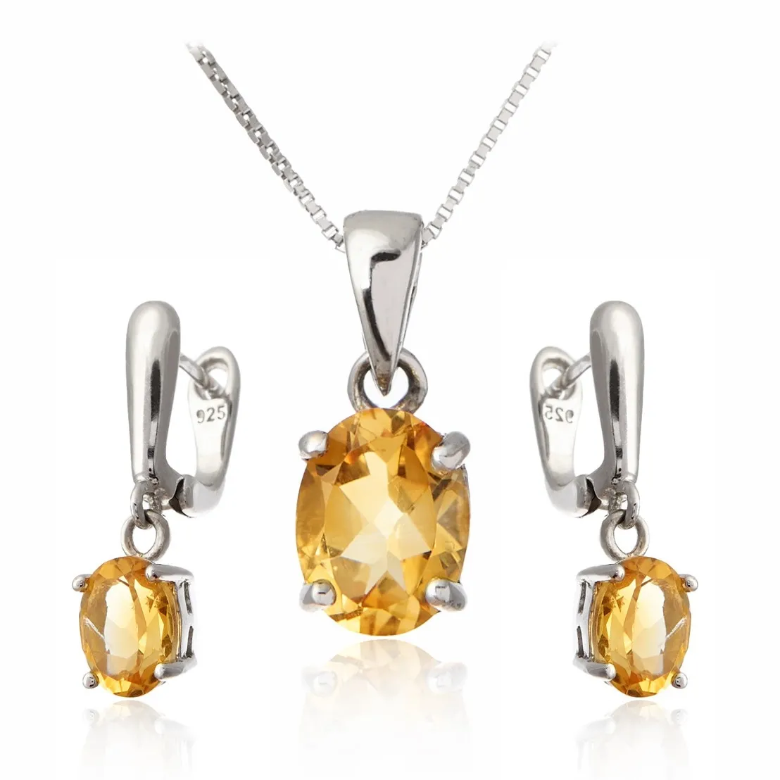 Piękny komplet srebrny z żółtym cytrynem