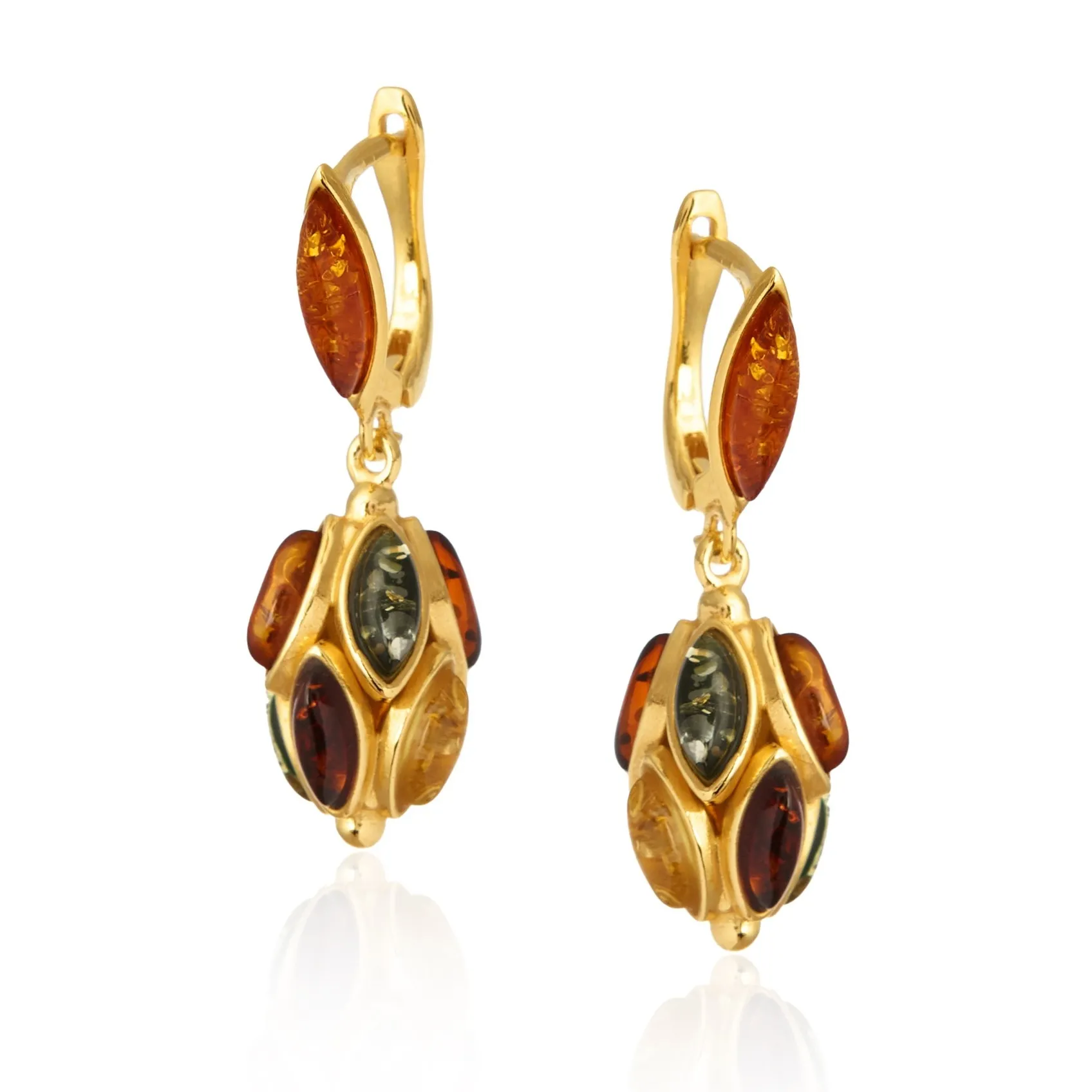 Kolczyki srebrne pozłacane z kolorowym bursztynem  alladynki