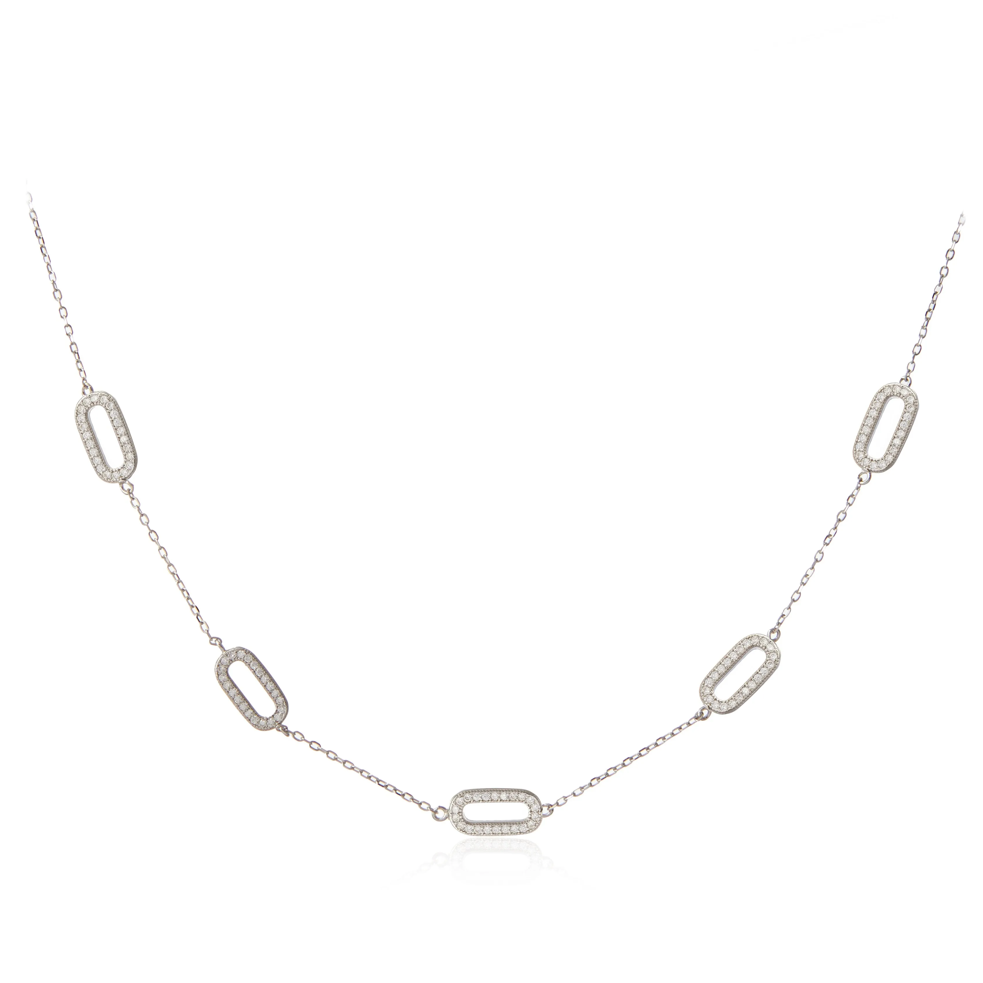 Naszyjnik srebrny owalne kółka z mikrocyrkoniamii