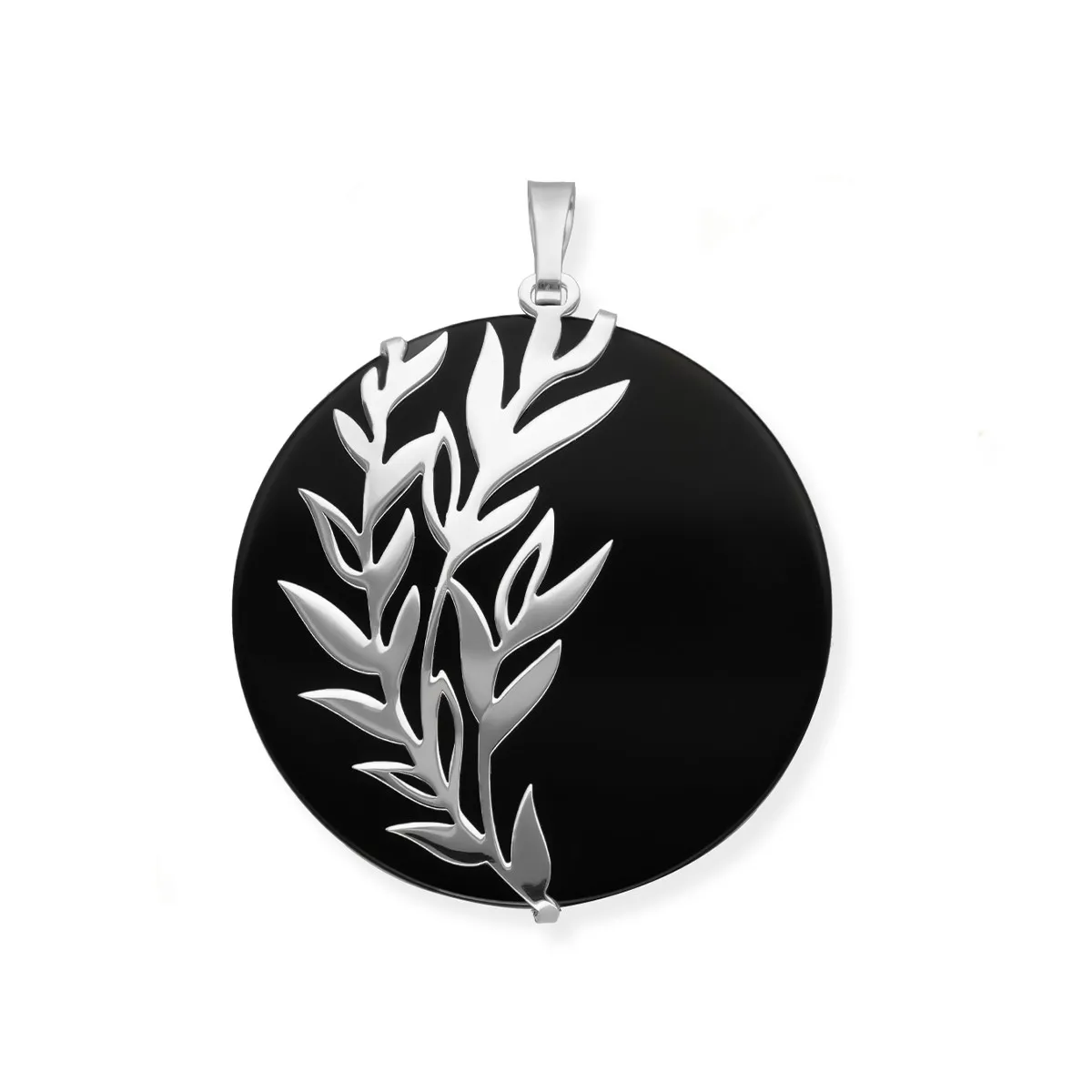 Zawieszka srebrna z onyksem ze srebrnym listkiem