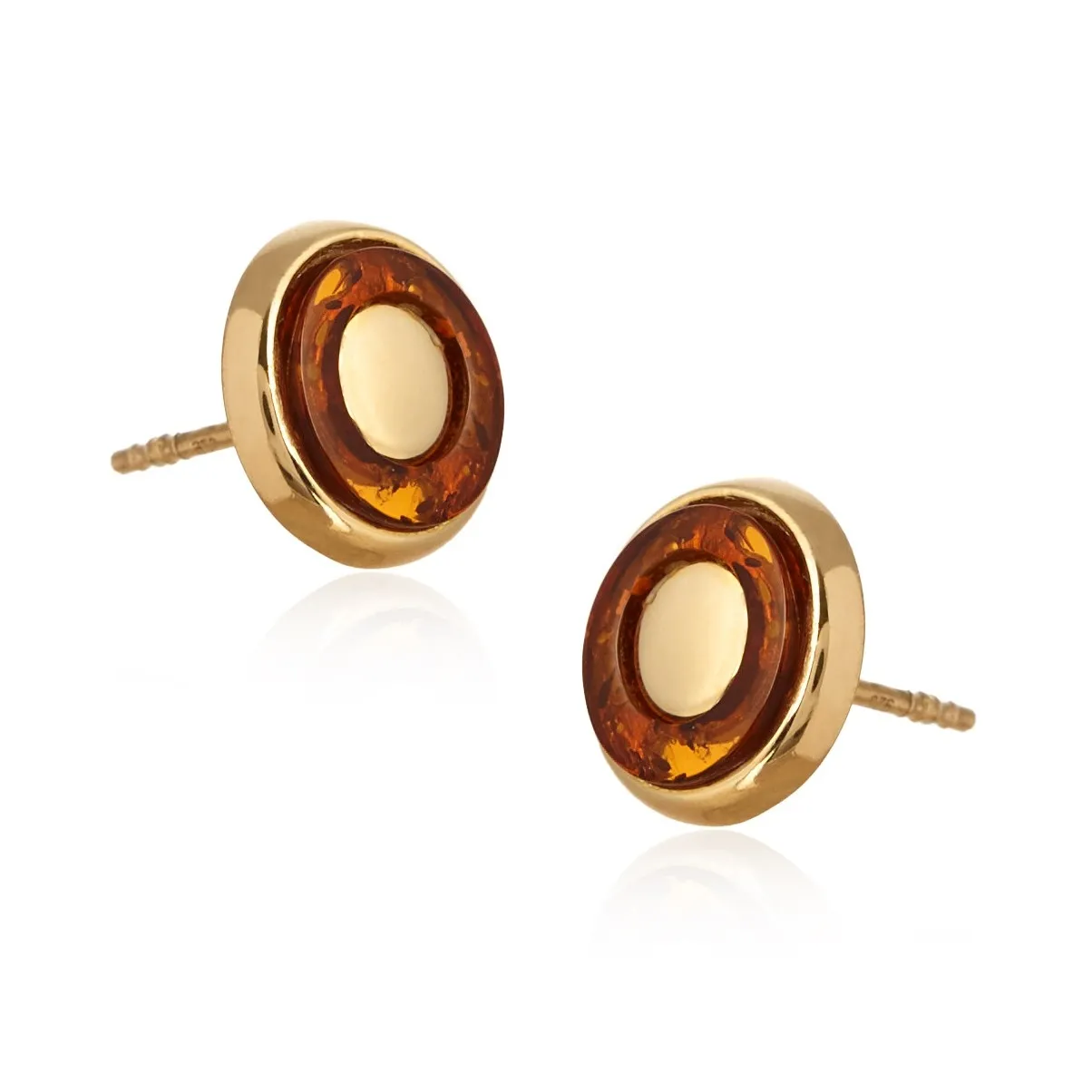 Kolczyki srebrne pozłacane  kółka z koniakowym bursztynem