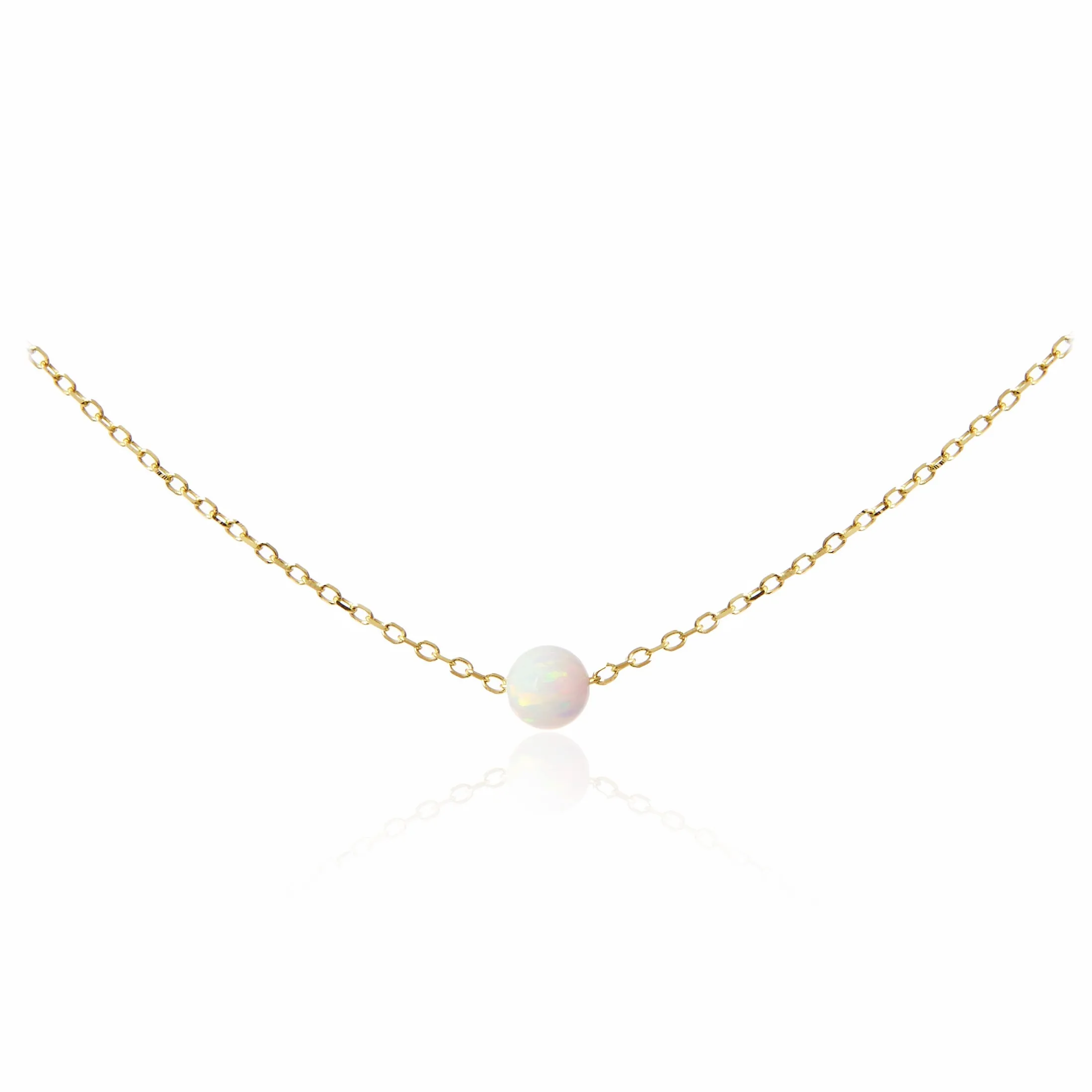 Naszyjnik srebrny pozłacany z białą kulką z opalu
