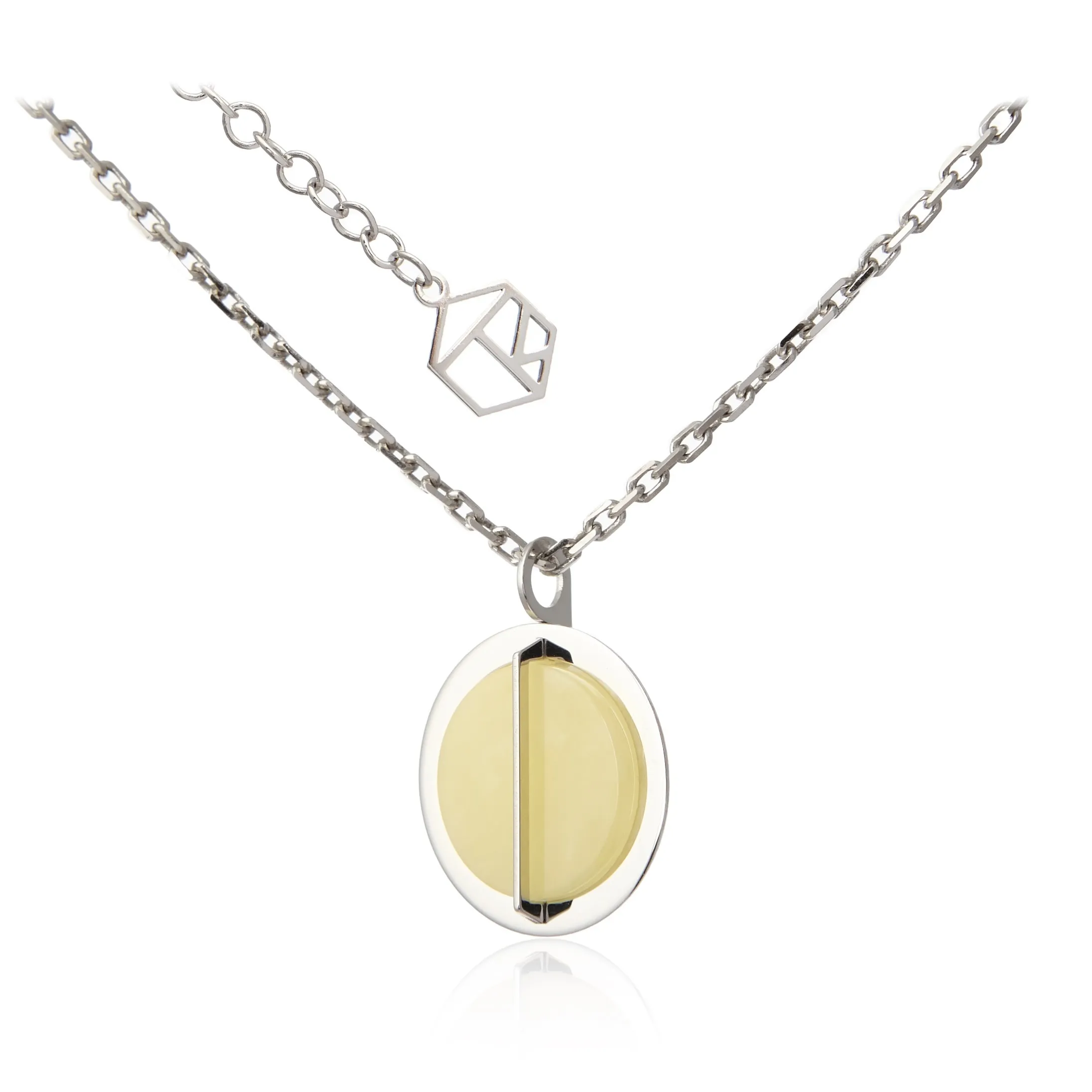 Naszyjnik srebrny rondo z żółtym bursztynem