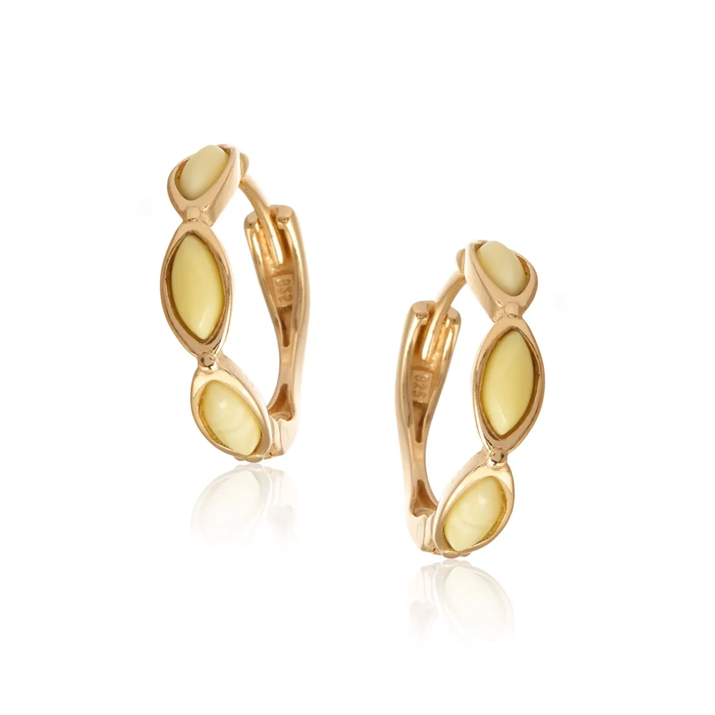 Kolczyki srebrne pozłacane kółka z żółtym bursztynem