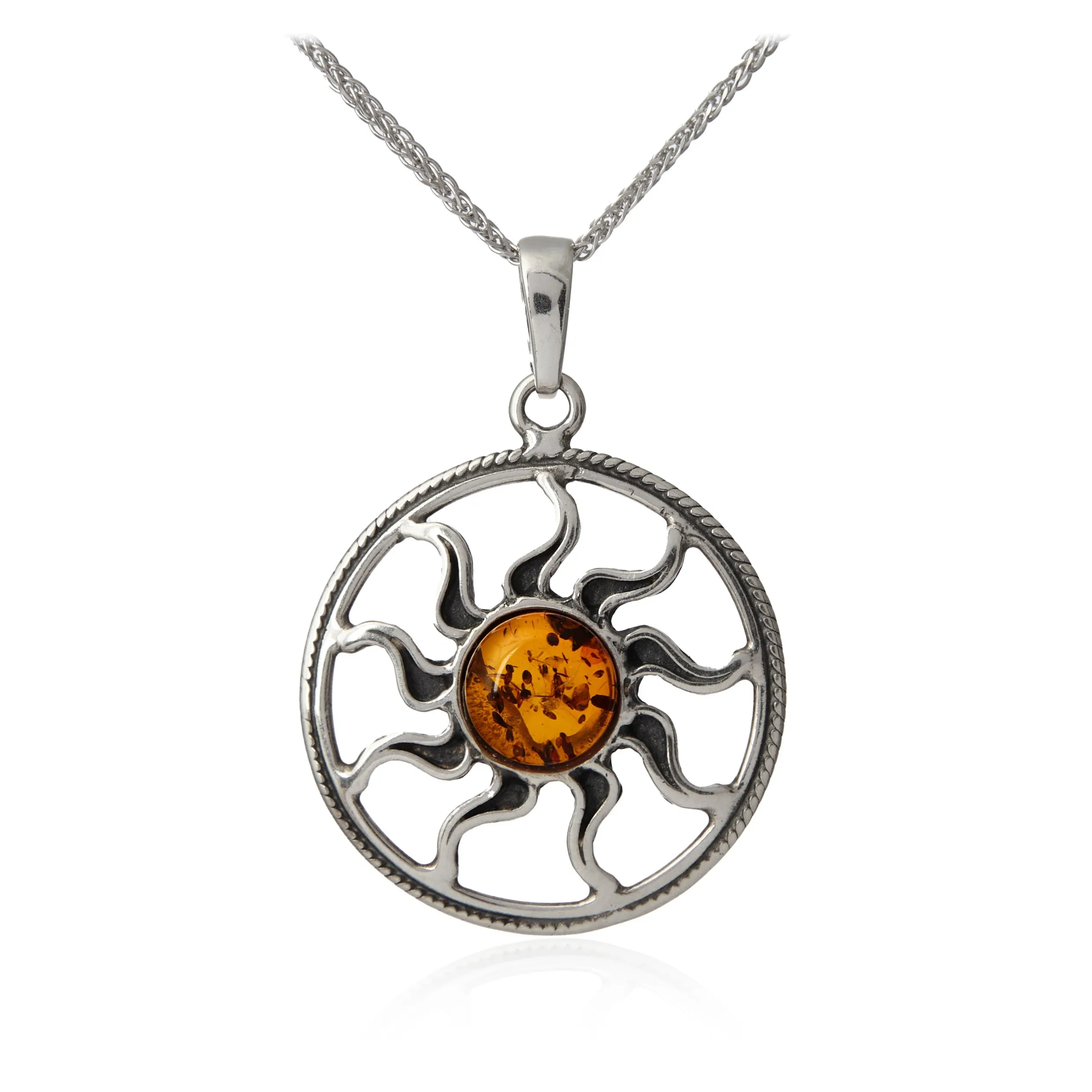 Zawieszka srebrna słoneczko z bursztynem