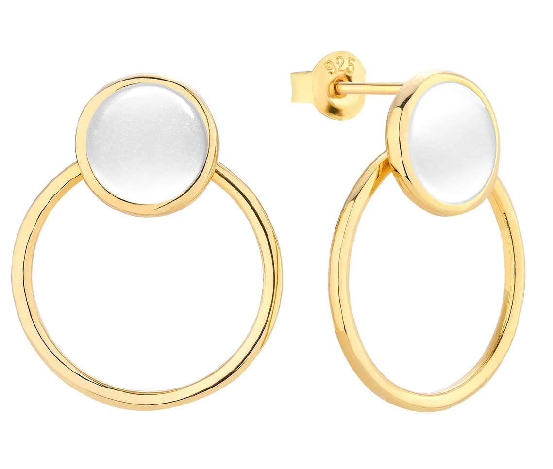 Kolczyki srebrne pozłacane  kółka  z białą masą perłową