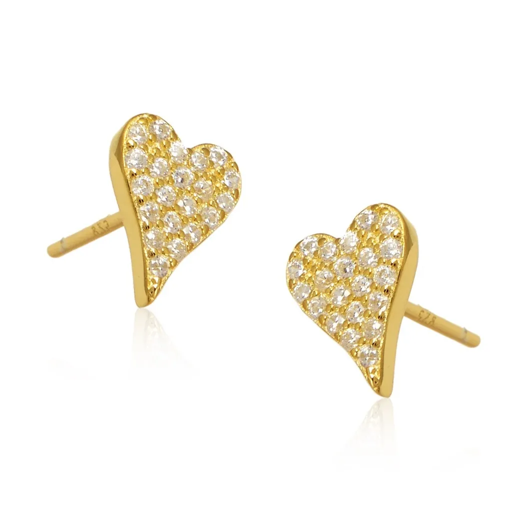 Kolczyki srebrne pozłacane serca z mikrocyrkoniamii