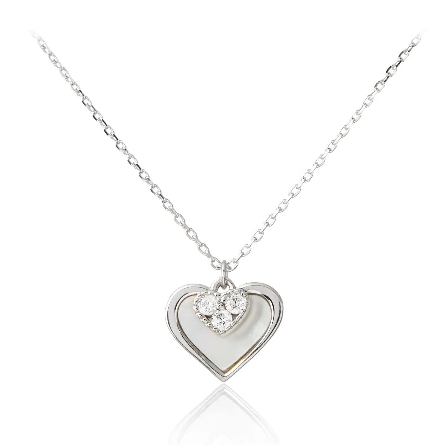 Naszyjnik srebrny serduszka  z masą perłową i cyrkoniamii