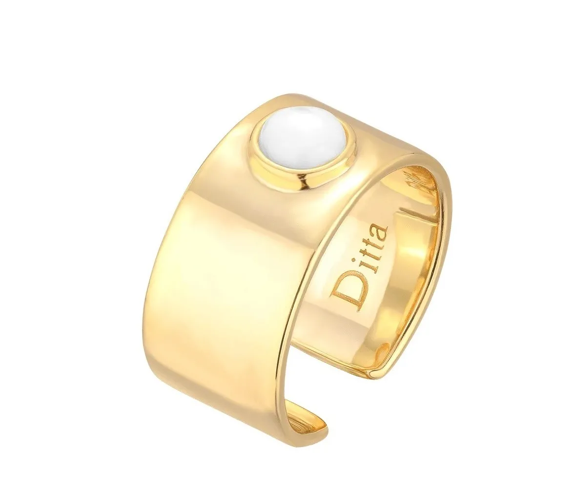 Pierścionek srebrny pozłacany szeroki regulowany 18-20  z masą perłową