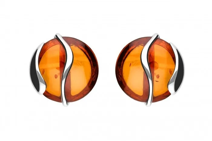 Kolczyki srebrne duże z bursztynem- elegancka  biżuteria damska