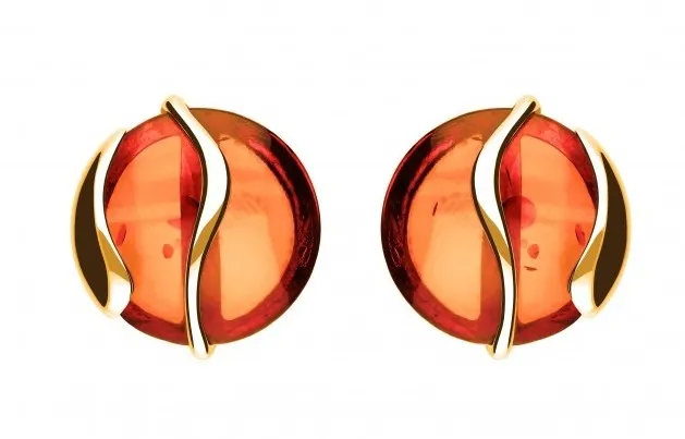 Kolczyki srebrne pozłacane  duże z bursztynem- elegancka biżuteria damska