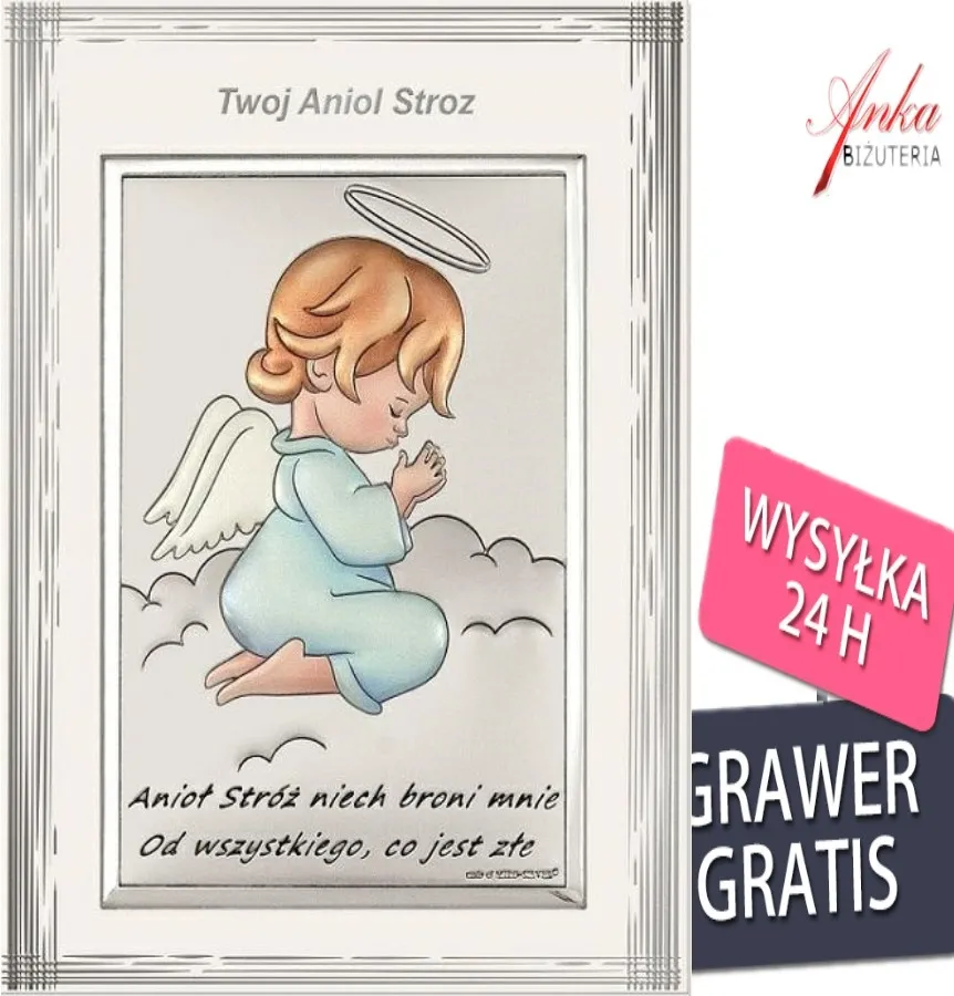 Obrazek anioł stróż dla chłopca 9 cm*12 cm