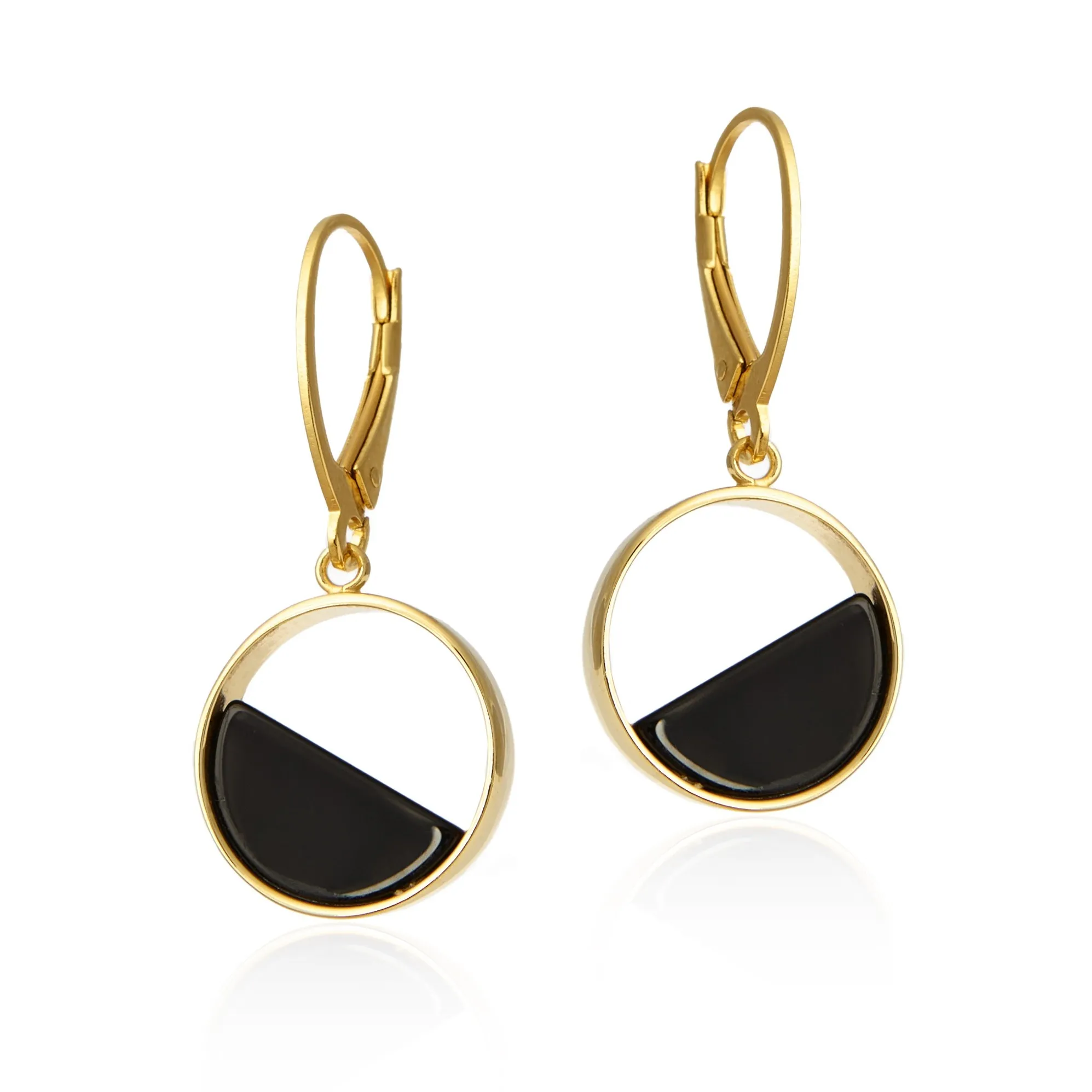 Kolczyki srebrne pozłacane z czarnym onyksem na angielskim zapięciu