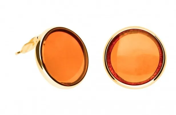 Klipsy srebrne pozłacane z koniakowym bursztynem