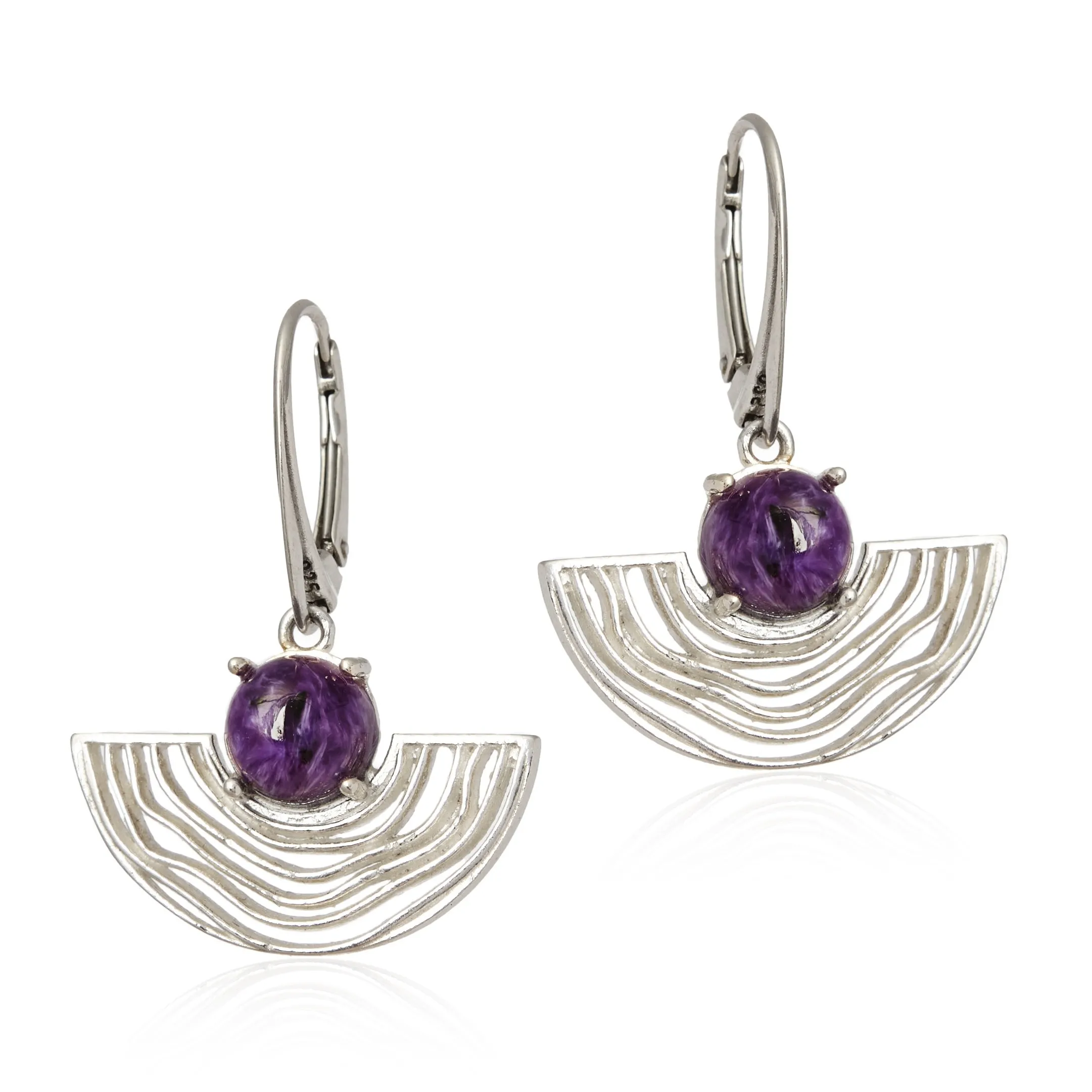 Kolczyki srebrne z czaroitem