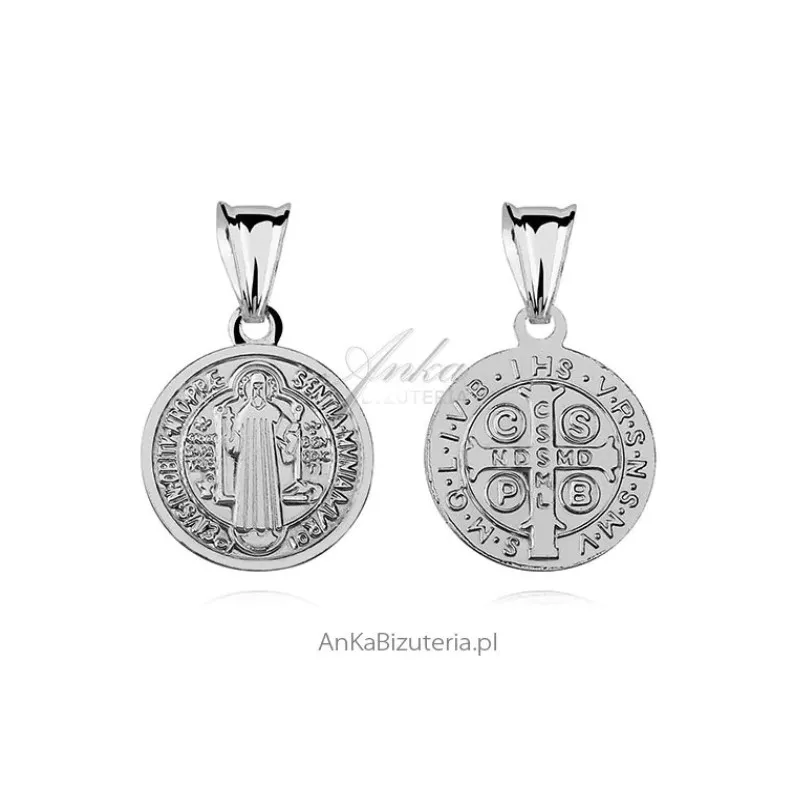 Medalik św. benedykt  - srebrny rodowany mały