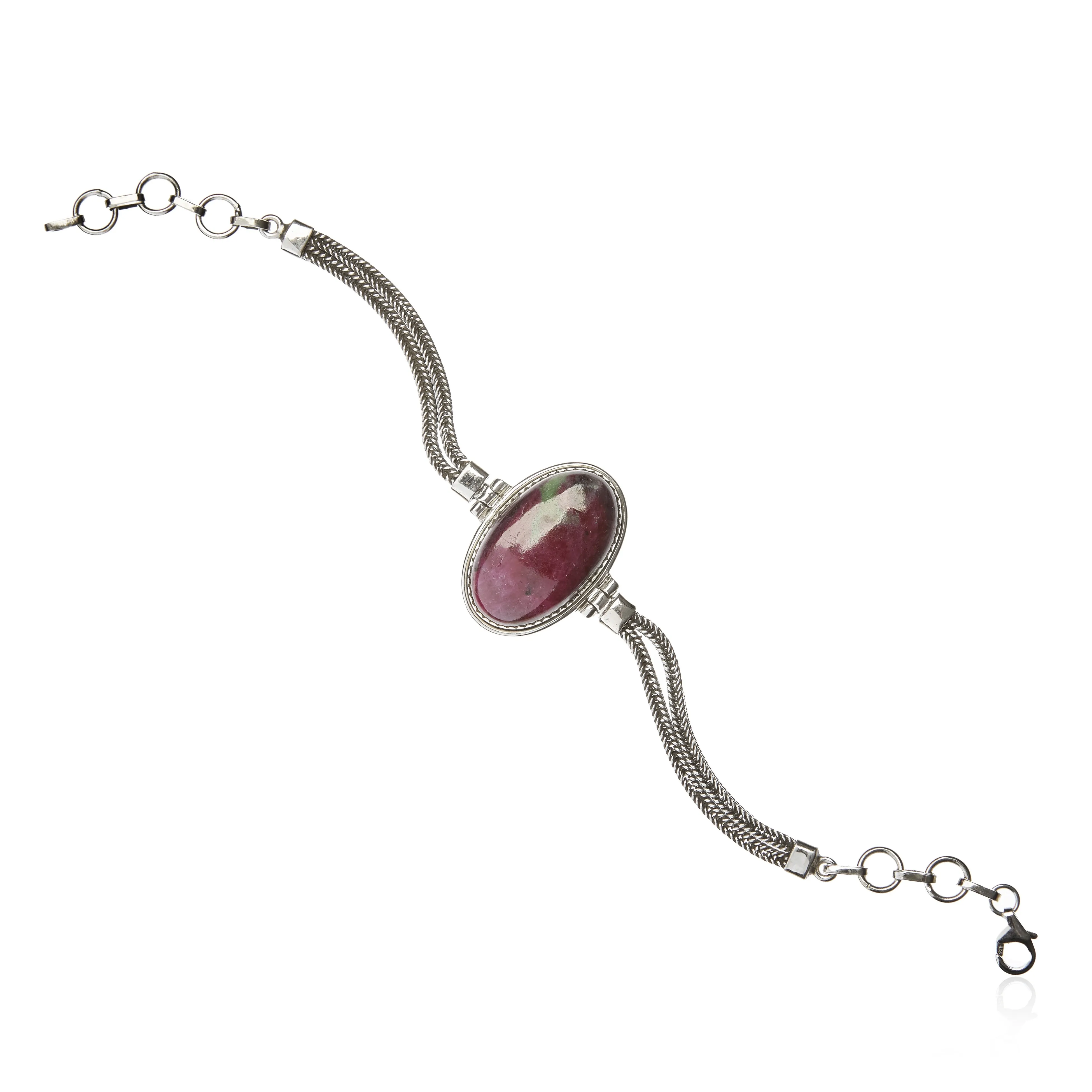 Bransoletka srebrna  z zoisytem i rubinem