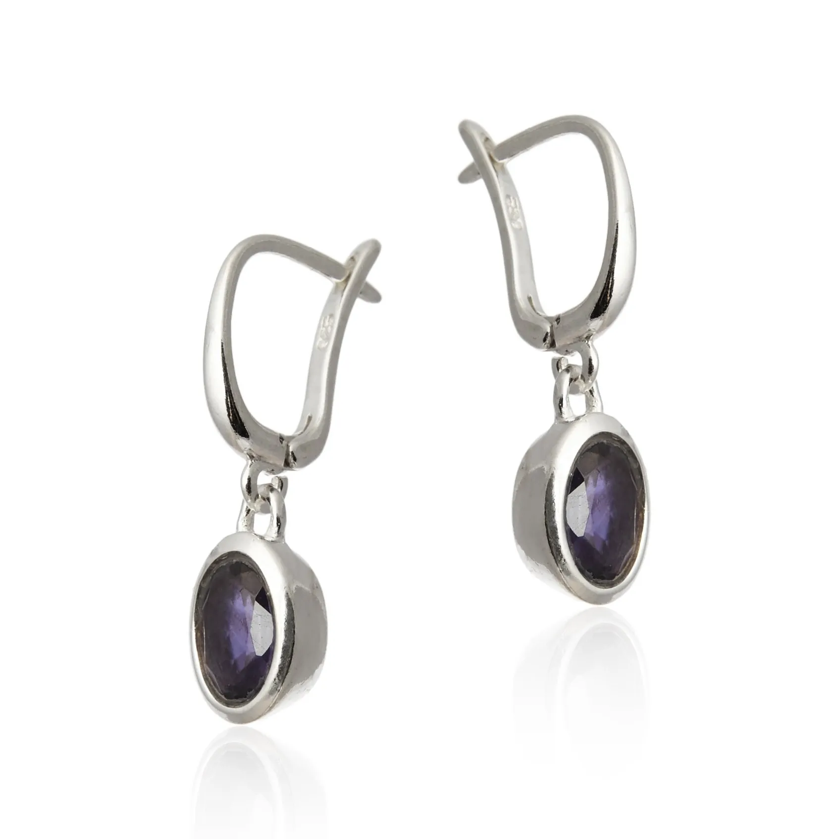 Kolczyki srebrne z rzadkim kamieniem lolit