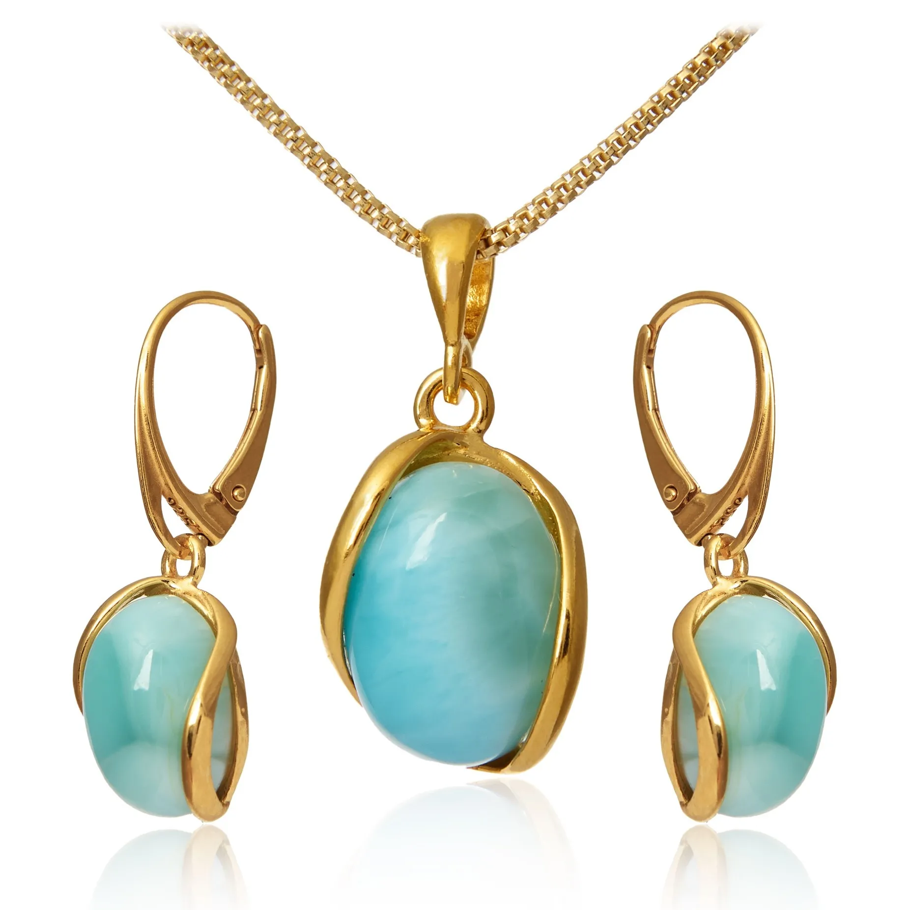 Komplet biżuteria srebrna pozłacana z larimarem - duży