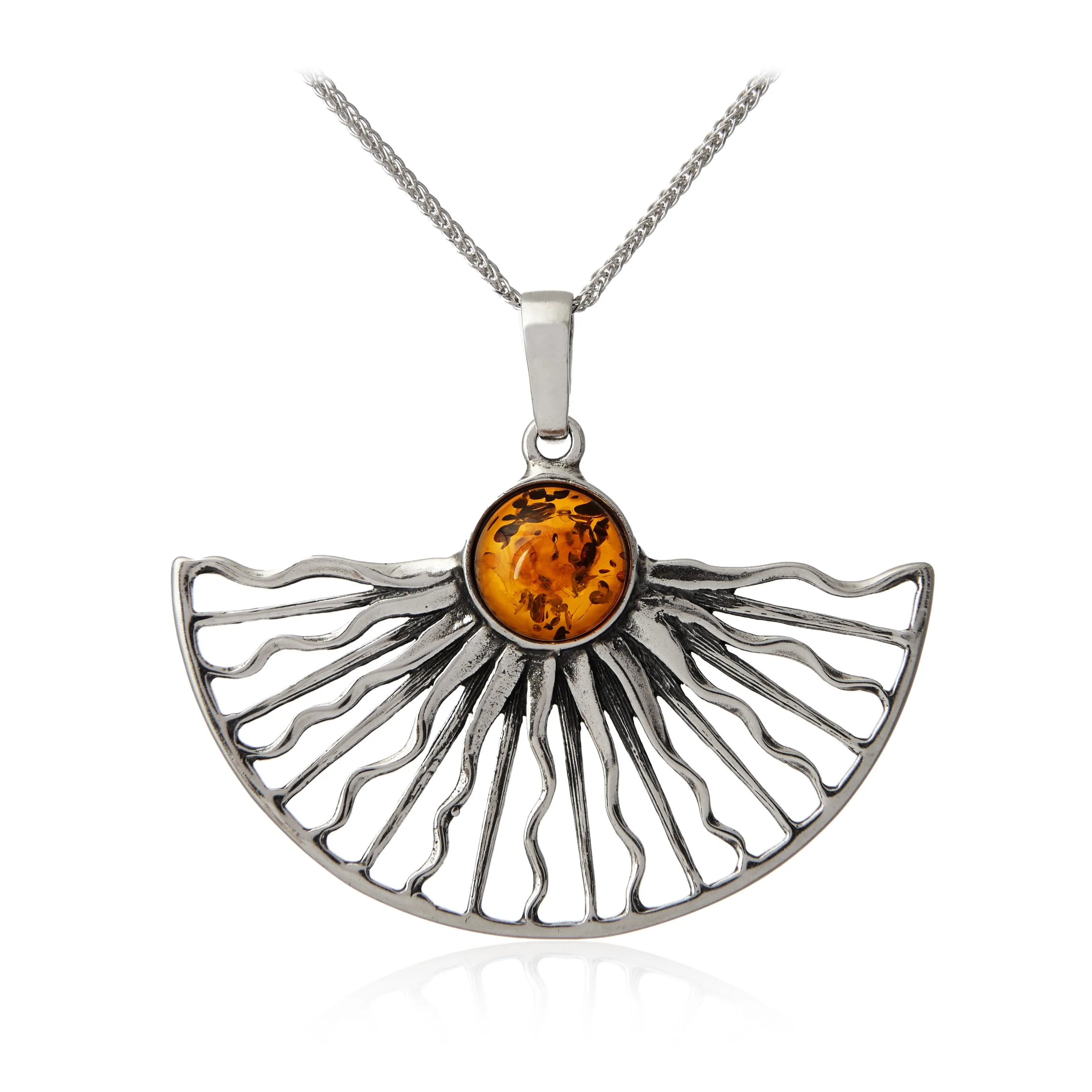 Zawieszka srebrna słoneczko z koniakowym bursztynem