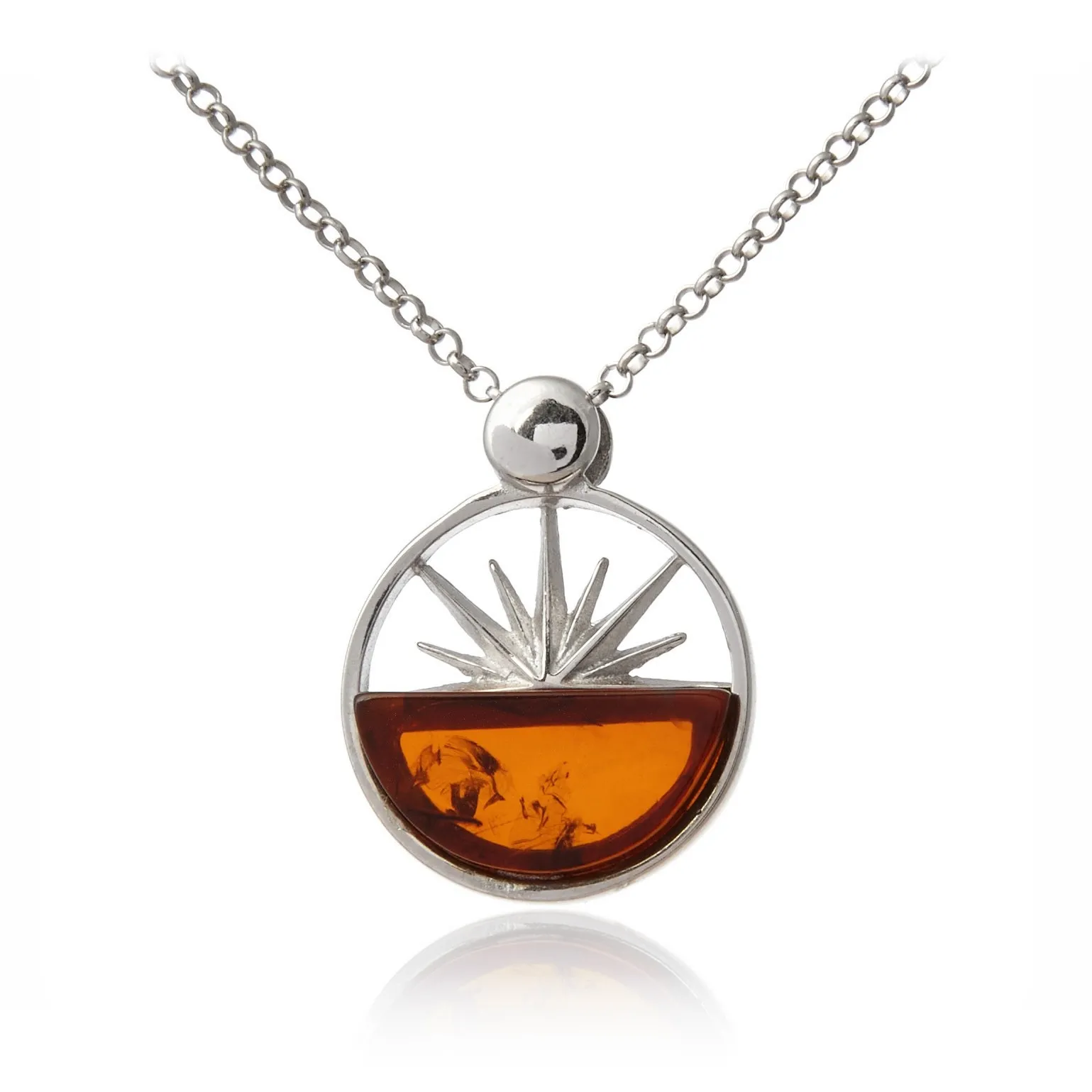 Naszyjnik srebrny z koniakowym bursztynem rodowany