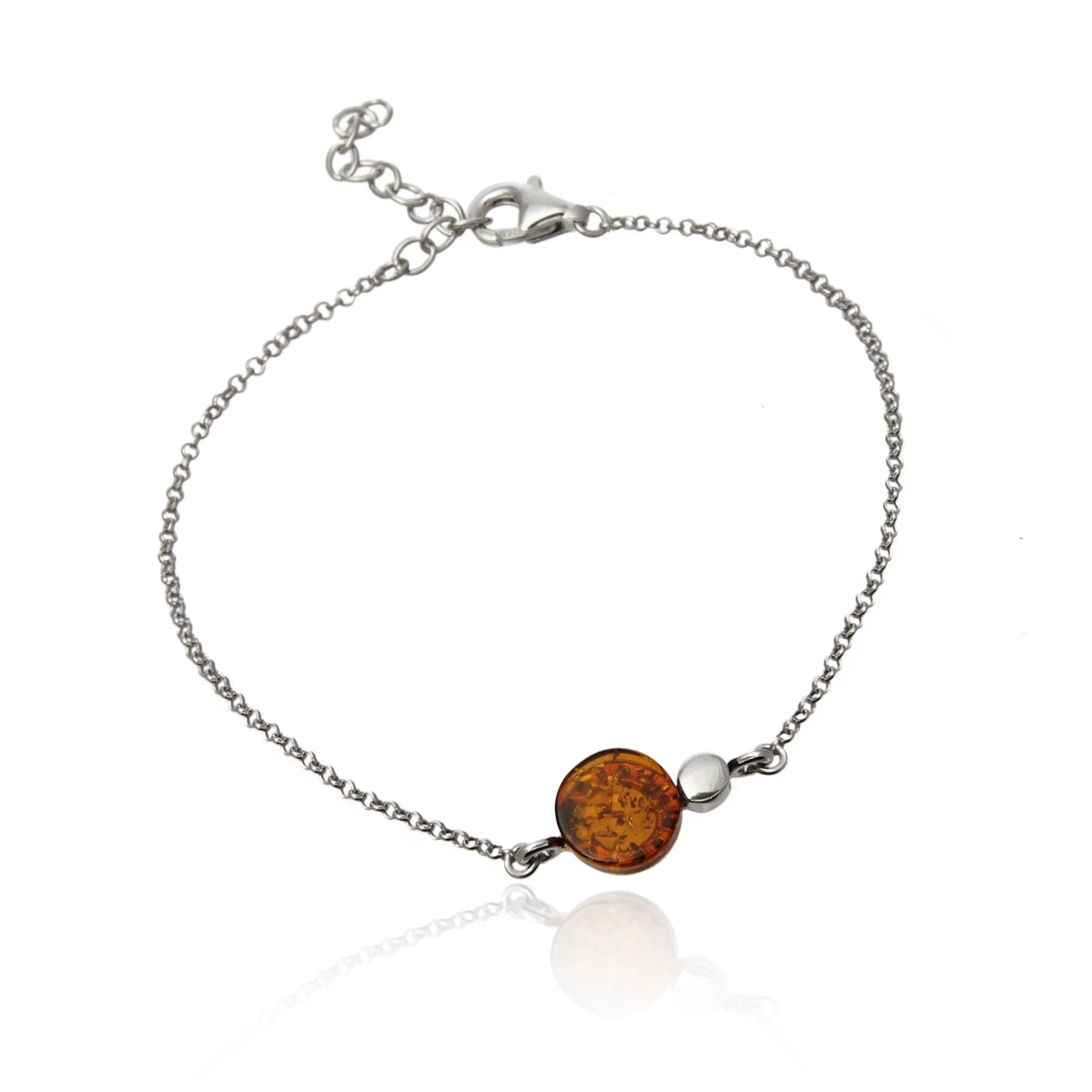 Subtelna - elegancka bransoletka srebrna z koniakowym bursztynem